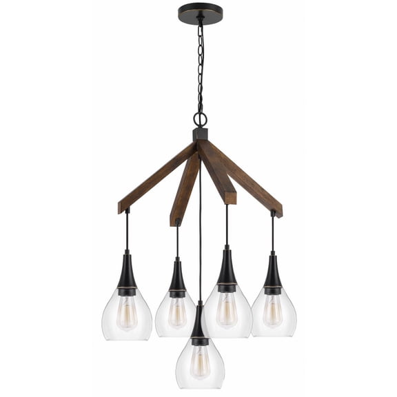 Cal Lighting Watkins 5-Light Wood & Metal Chandelier in Brown/Dark Bronze