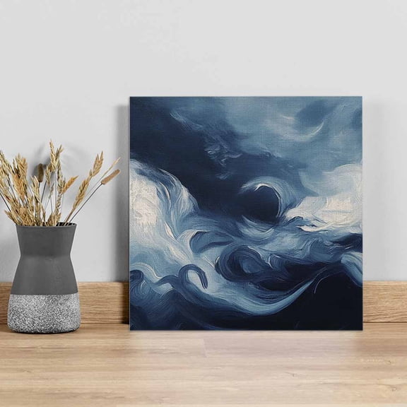 Blue Abstract Art Wall Art Painting on Canvas, Modern Waves Art Canvas Art Home Prints Wall Art Framed Modern Artwork for Living Room Bedroom Wall Decor 8x8in