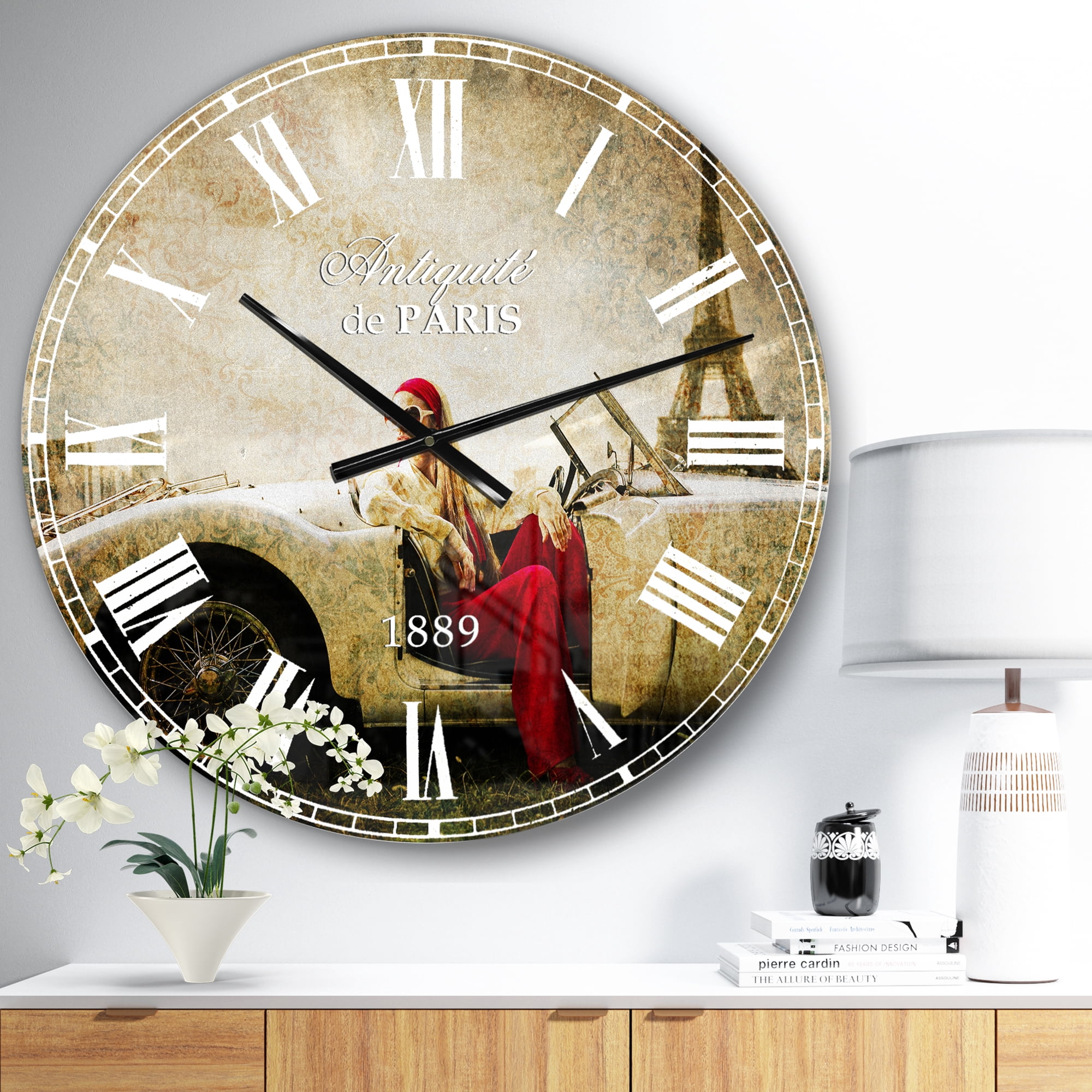 Designart 'Fashion Woman in Car' Glam wall clock