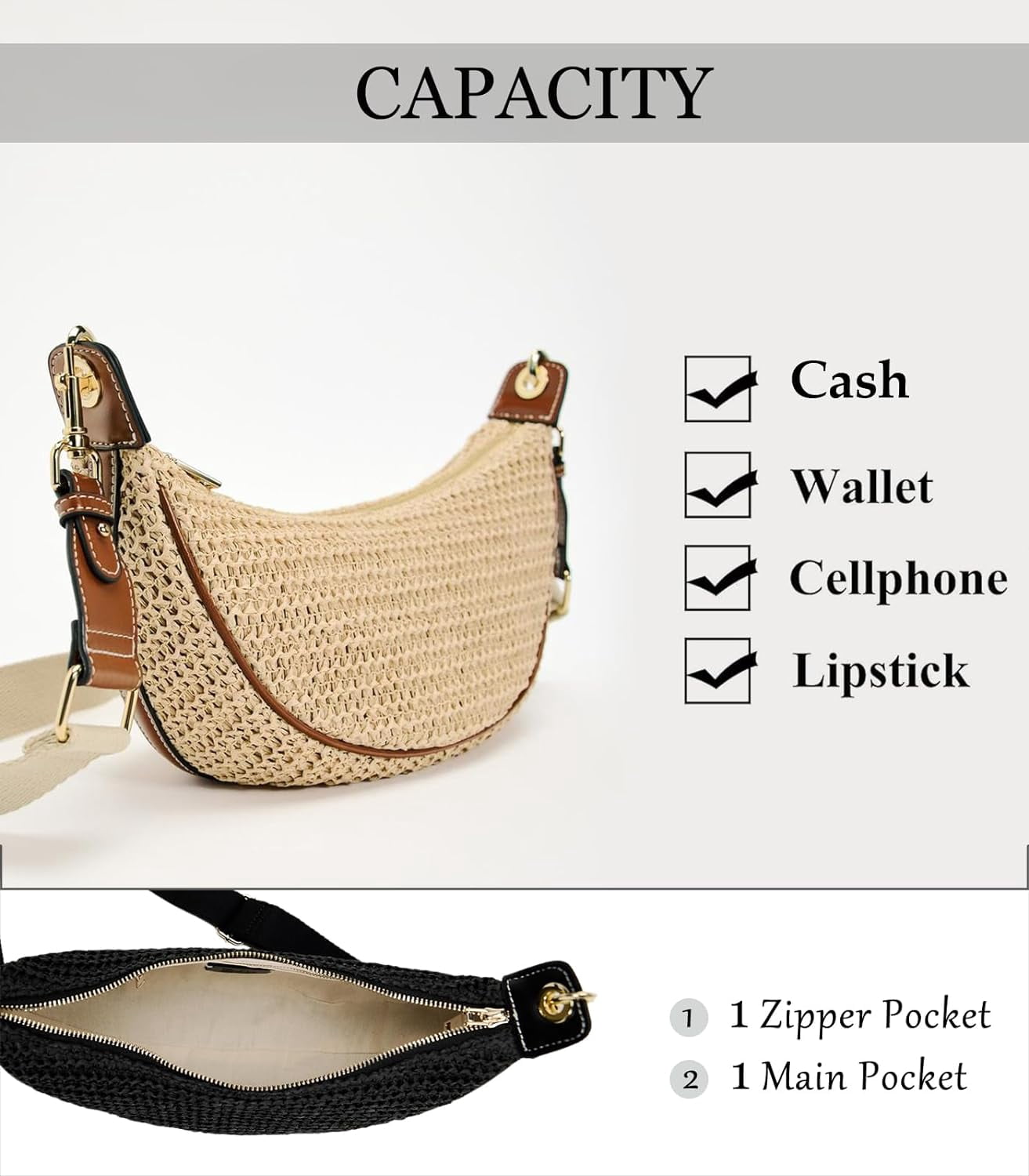 CAILDANL Straw Crossbody Bags for Women Beach Woven Hobo Handbag Summer Chic Crescent Shoulder Purses with Adjustable Strap 2025