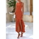 thumbnail image 4 of Vestido largo PRETTYGARDEN 2025 sin mangas con volantes, color rojo sirena, 4 of 8