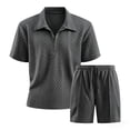 thumbnail image 3 of Havenx Mens Two Piece Outfit Short Sleeve Jacquard Texture Polo Shirts and Shorts Set 1/4 Zip Collared Drawstring Outfit Summer Beach Vacation Breathable Athletic Outfits Tracksuit,Dark Gray L, 3 of 4