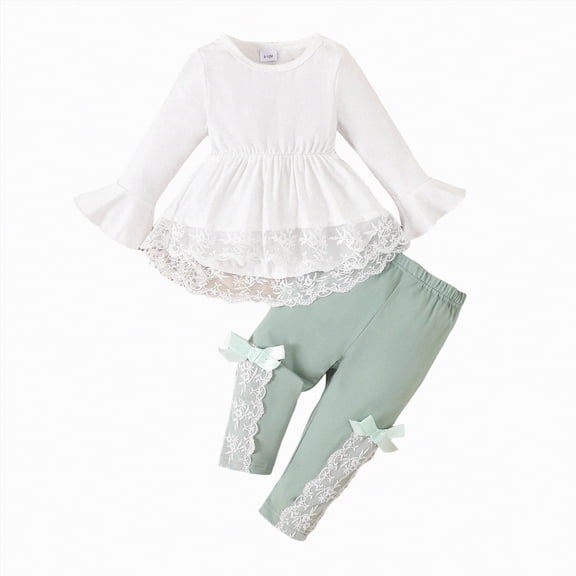 mgoYE Baby Girl Clothes 6-9 Months Summer Infant Girl Outfits Fall Ruffle Floral T-Shirt Top Pants Set Winter Spring Clothes(Light Green,3-6 Months)