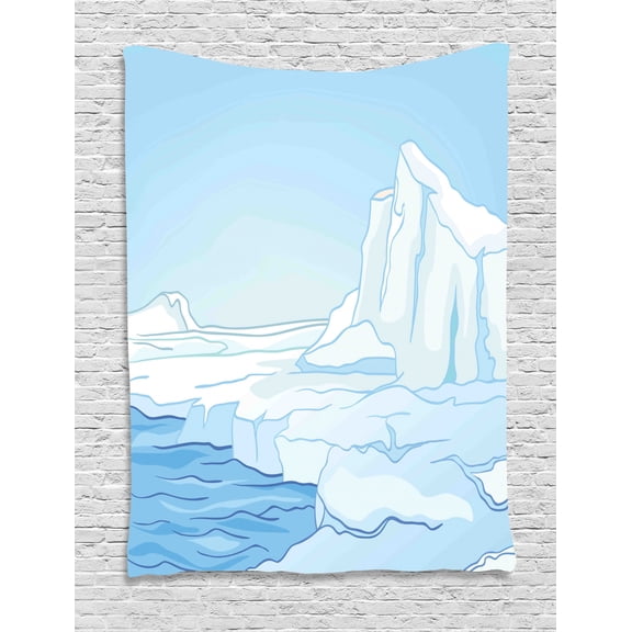 Ice Berg Tapestry, Cartoon Style Winter Theme Lake Snow Capped, Wall Hanging for Bedroom Living Room Dorm Decor, 40W X 60L Inches, Pale Blue Pale Azure Blue White and Baby Blue, by Ambesonne