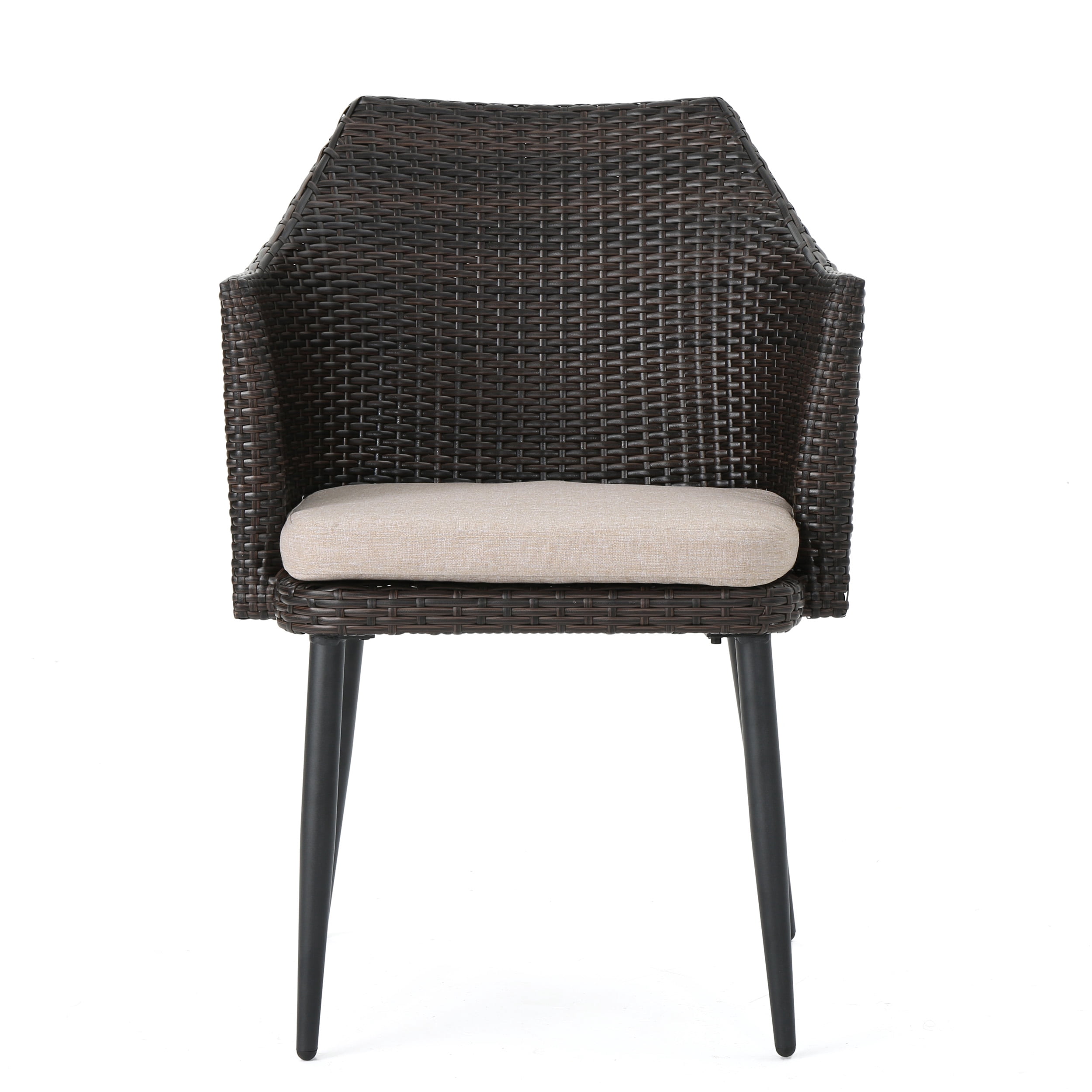 Cyrus Outdoor Wicker Dining Chairs with Cushions, Set of 4, Multibrown, Textured Beige