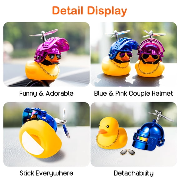 GROBRO7 2Pack Mini Rubber Duck Toy, with Propeller Hat and Sunglasses, Novelty Gold Chain Duck Figurine for Birthday Gifts and Car Dashboard Decor