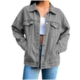 thumbnail image 7 of Women's Oversized Jean Jacket Casual Denim Jacket Long Sleeve Button Down Trucker Jacket Shacket Coats, 7 of 7