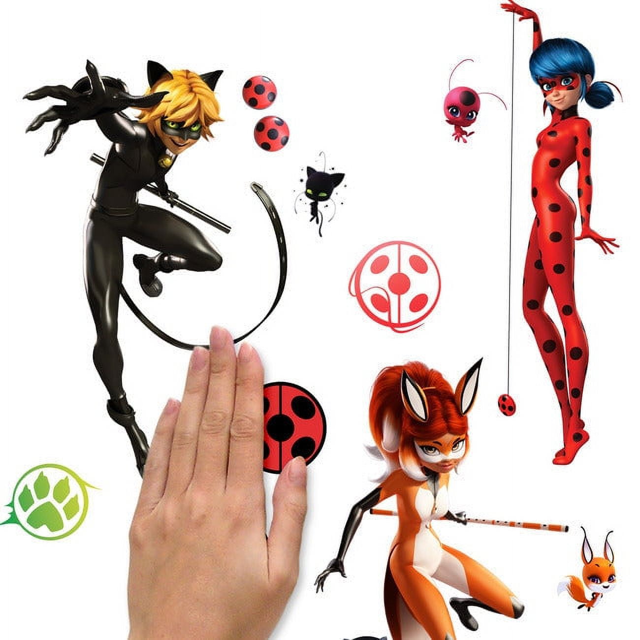 Wall Palz Miraculous Tales of Ladybug and Cat Noir 30 Peel and Stick Wall Decals - 3D Augmented Reality Interaction