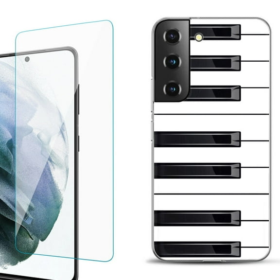 Slim-Fit Fashion Gel Phone Case for Samsung Galaxy S22  5G / S22 Plus 5G, with Tempered Glass Screen Protector, by OneToughShield ® - Piano Design