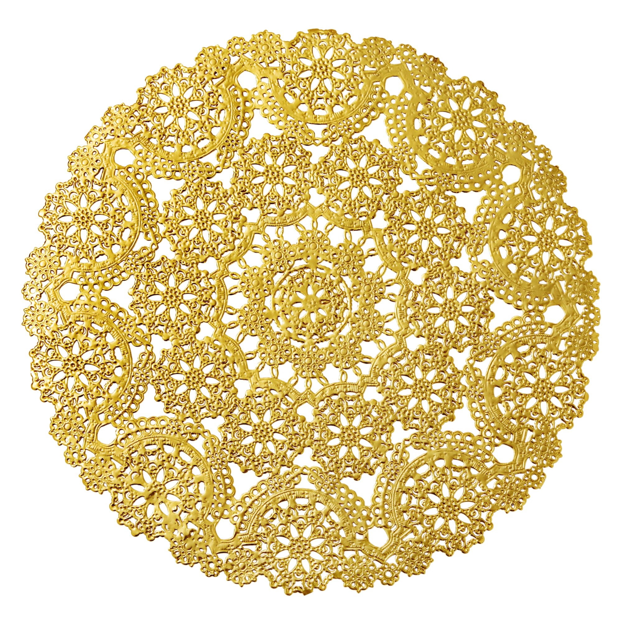 60 Pack 10 Inch Gold Paper Doilies for Dining Table, Round Decorative Medallion Lace Placemats for Wedding