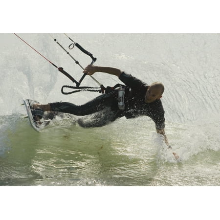 Man Kitesurfing Canvas Art - Ben Welsh Design Pics (34 x 24)