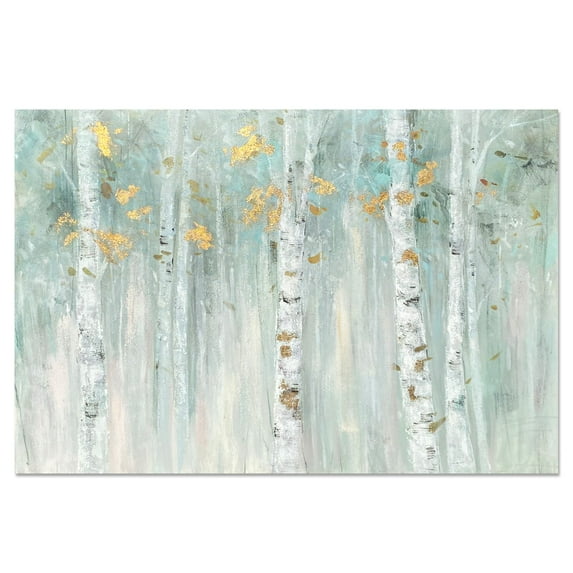 Yihui Arts Forest Paintings Birch Tree Canvas Wall Art with Gold Foil For Home Decor Stretched and Framed Ready to Hang