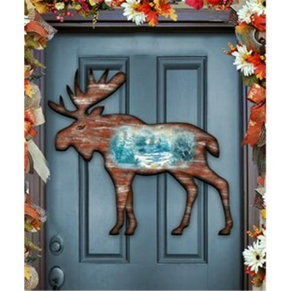 Woodsy Moose Scenic Wooden Decorative Door Hanger
