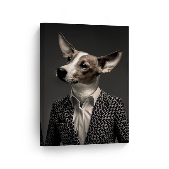 Smile Art Design Portrait of Businessman Dog with Suit Animal Canvas Wall Art Print Pet Owner Dog Lover Mom Dad Gift Office Living Room Bedroom Kids Baby Nursery Room Decor - 40x30