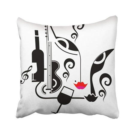 BPBOP Black Wine Abstract Night Party White Jazz Music Lounge Dance Cocktail Drink Guitar Pillowcase 18x18 inch