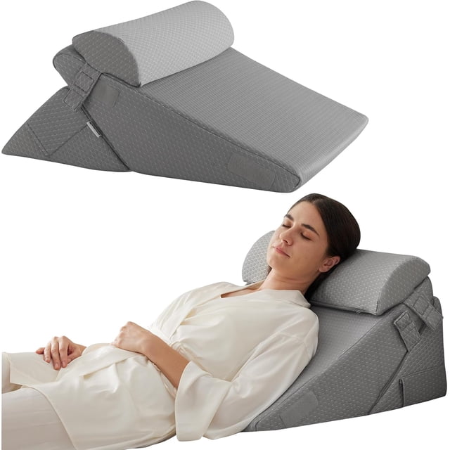 Wedge Pillow Headboard Orthopedic Bed Wedge Pillows Set for After Surgery Adjustable Pillow Wedge for Acid Reflux&Back Pain Relief Sleeping Back Pillow for Bed Sitting Up Wh