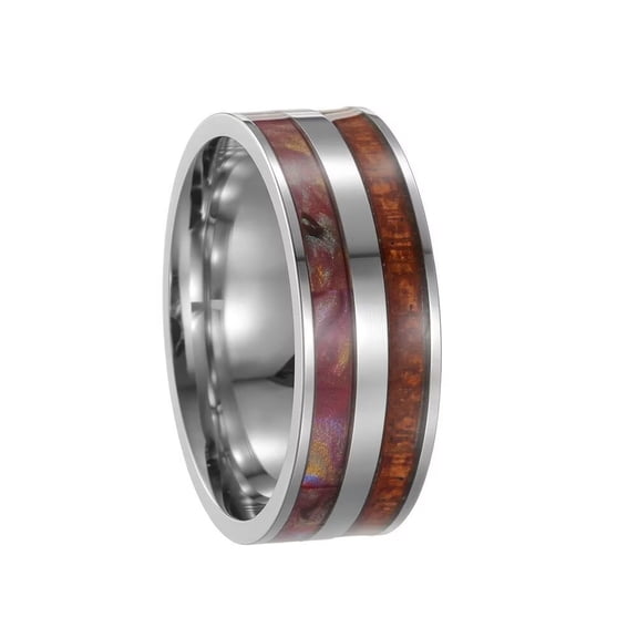 HIJONES Women Men's Shell Ice Silk Wood Stainless Steel Ring Vintage Punk Style 1 Size 6
