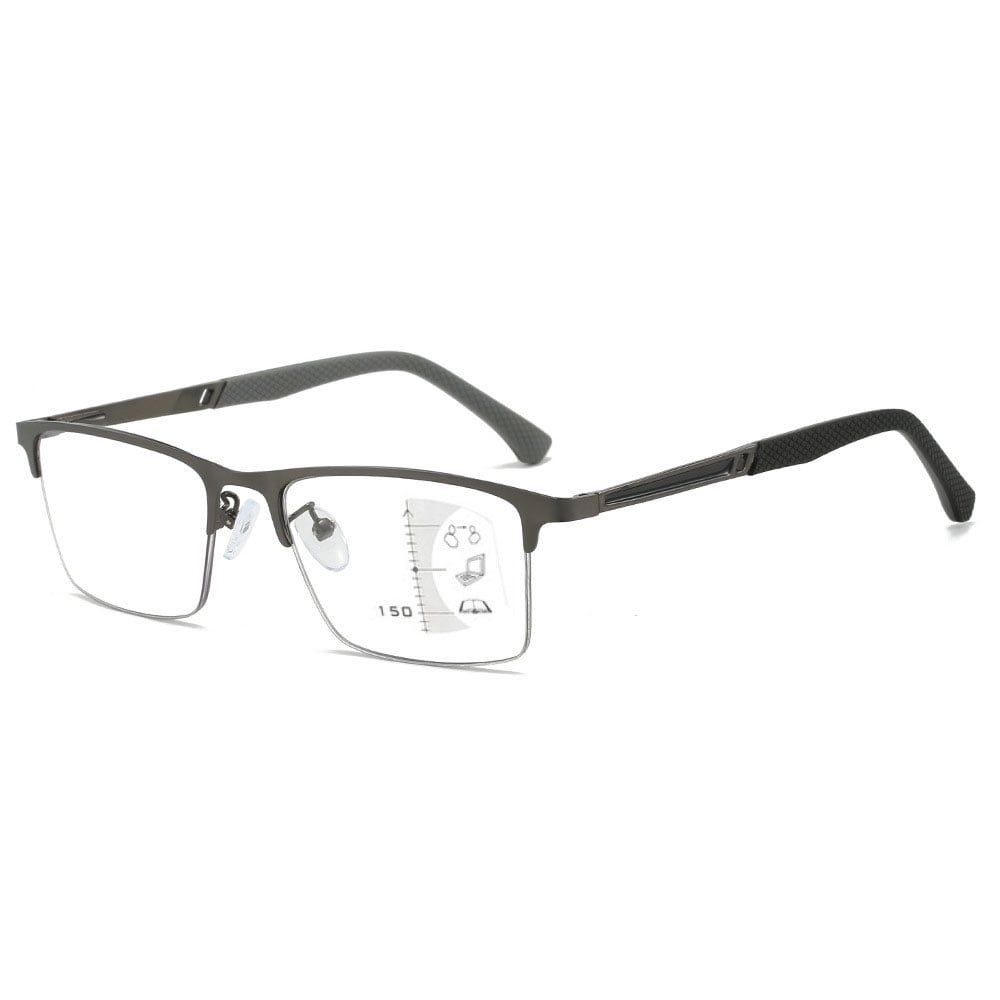 Men Photochromic Gray Business Reading Glasses 1.50, Gunmetal Metal Spring Hinge Progressive Readers +1.50 Strength