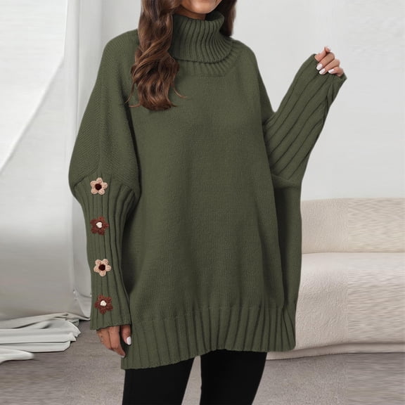 YueHuiYing Womens Turtleneck Oversized Sweater Chunky Pullover Sweater Casual Fall Loose Knit Jumper Top
