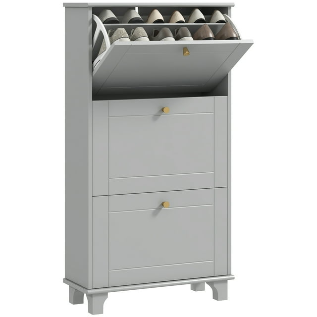 HOMCOM Armoire à Chaussures Moderne avec 3 Tiroirs Basculants pour 12 Paires de Chaussures