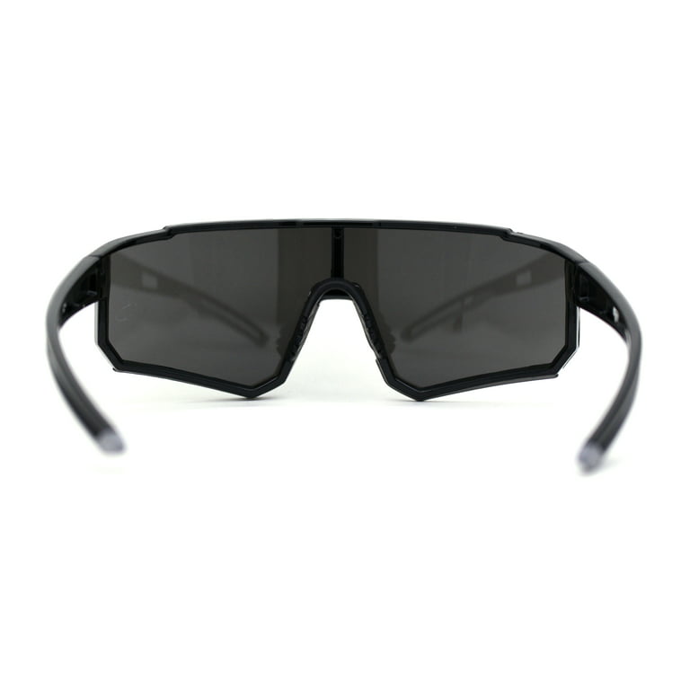 SA106 Mens Classic Oversized Block Shield Rimless Plastic Sport Sunglasses Black Silver Mirror, Men's, Size: One Size