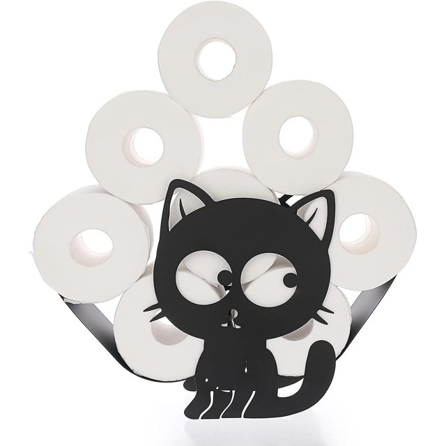 Toilet Roll Holder Metal Paper Holder Kitten Shaped Paper Storage For Bathroom (black)