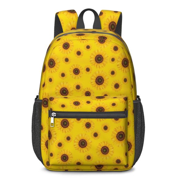 Sunflower Yellow Pattern 17" Waterproof Oxford School Backpacks for Teens, S-Shape Padded Straps, for School, Travel, Hiking, Camping