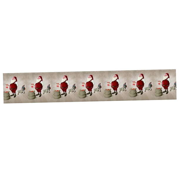 Camino de mesa de algodón y lino con estampado navideño, tapiz de doble cara 06