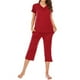 thumbnail image 4 of Guardurnaity HUBERY Conjunto de pijama de ocio de color sólido con bolsillos de manga corta y cuello en V para mujer adulta conjuntos de ropa Rojo SG, 4 of 6