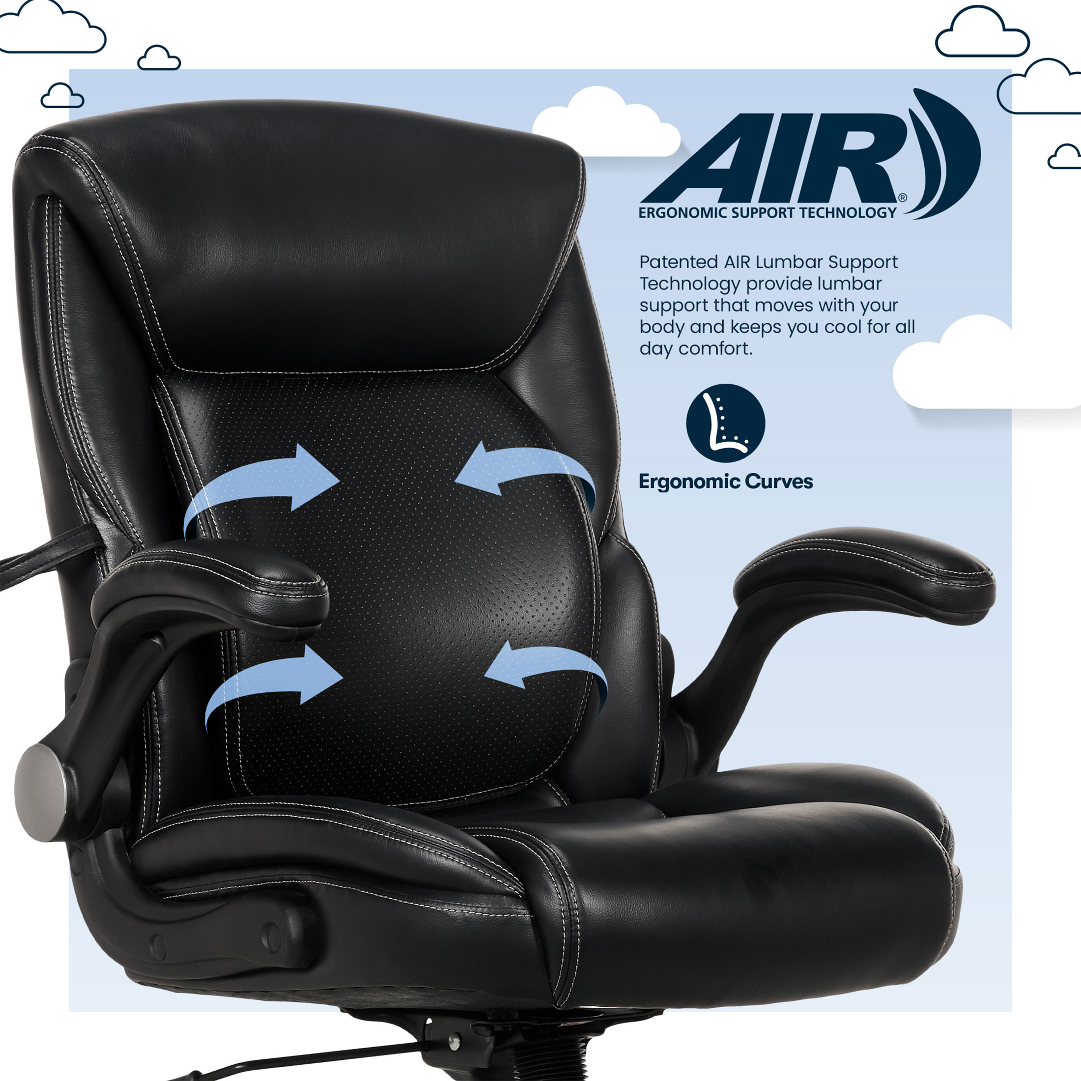 Serta Air Lumbar Bonded Leather Manager Office Chair, Black - image 5 of 15