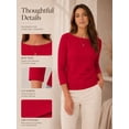 thumbnail image 4 of Women's Boat Neck 3/4 Sleeve T-Shirt, Cotton Modal Slim Fit Top, Red, XL, 4 of 8