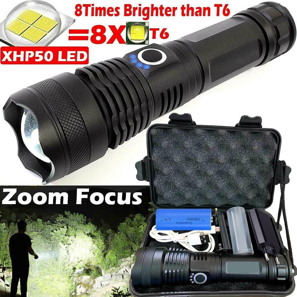 900000LM Flashlight Torch Lamp Zoomable 5 Modes XHP50 LED 18650 USB Rechargeable 