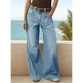 thumbnail image 6 of Womens Wide Straight Leg Mid Rise Baggy Pocket Denim Jeans Without Belt L, 6 of 8