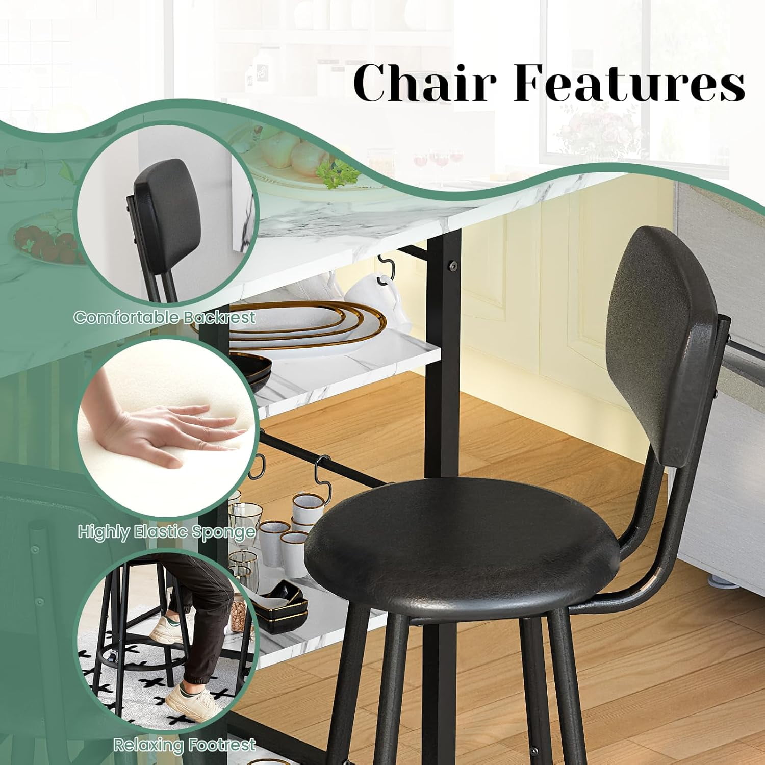 Lamerge 2 Person Folding Dining Table Set with Wheels and Wine Rack, White