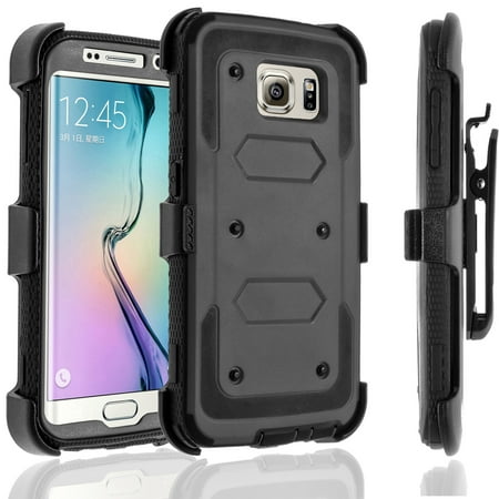 Galaxy S6 Edge Case, [SUPER GUARD] Dual Layer Protection Holster Locking Belt Clip+Circle(TM) Stylus Touch Screen Pen (Black)