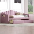 thumbnail image 2 of Twin Size Velvet Daybed, Modern Multi-Function Upholstered Sofa Bed Frame with 2 Drawers, USB Charging Ports and 2 Pockets, Wooden Platform Bed Frame for Living Room, Bedroom, Apartment, Pink, 2 of 9