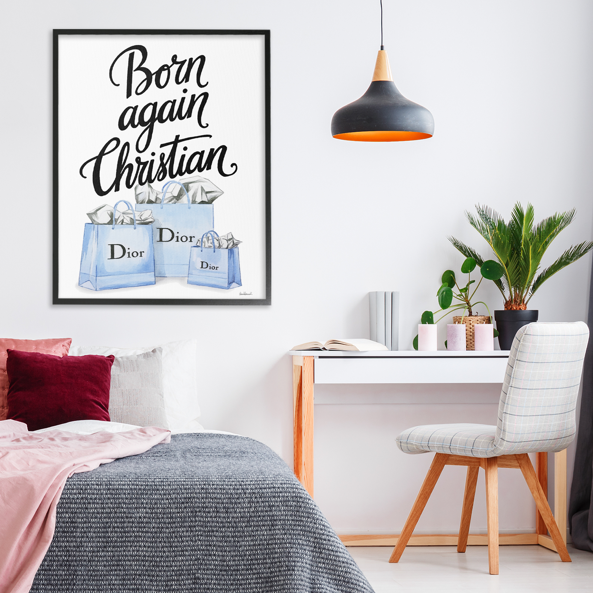 Glam Bags Born Again Christian Black Framed Giclee Art, design by Amanda Greenwood