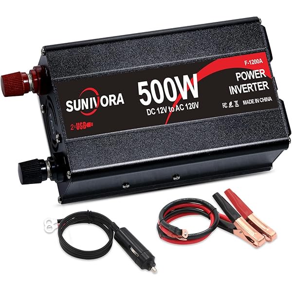 Inversor de potencia de 500 vatios, 12 V CC a 110 V CA, 1000 vatios de potencia máxima con 2 salidas de CA y dos puertos USB.