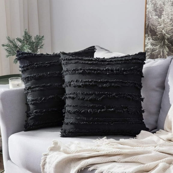 Nvzi-a Set of 2 Throw Pillow Covers Linen Striped Cushion Covers 18x18 Inch Black