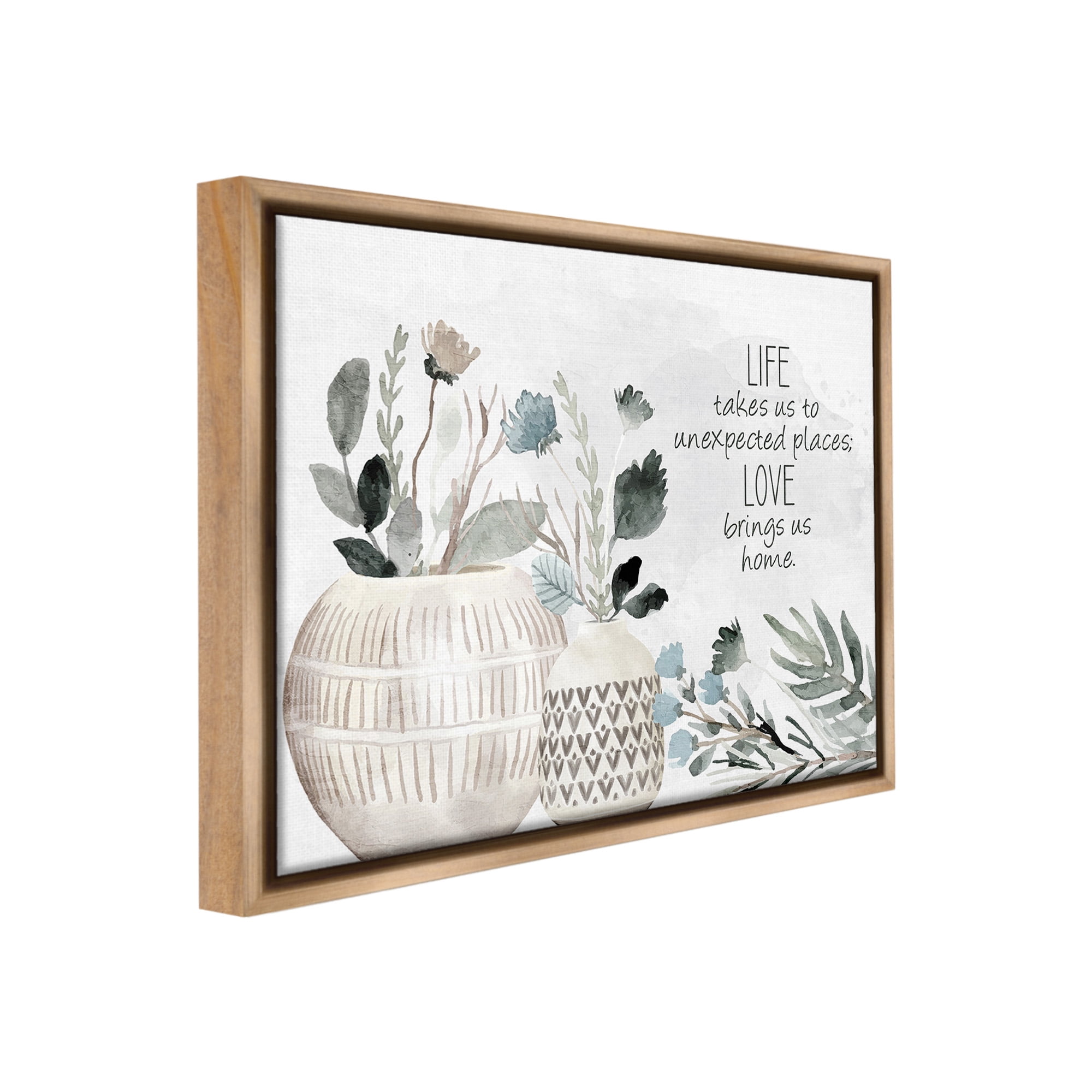 Stupell Industries Love Brings Us Home Inspirational Painting Brown Floater Framed Canvas Art Print Wall Art, 31 x 25