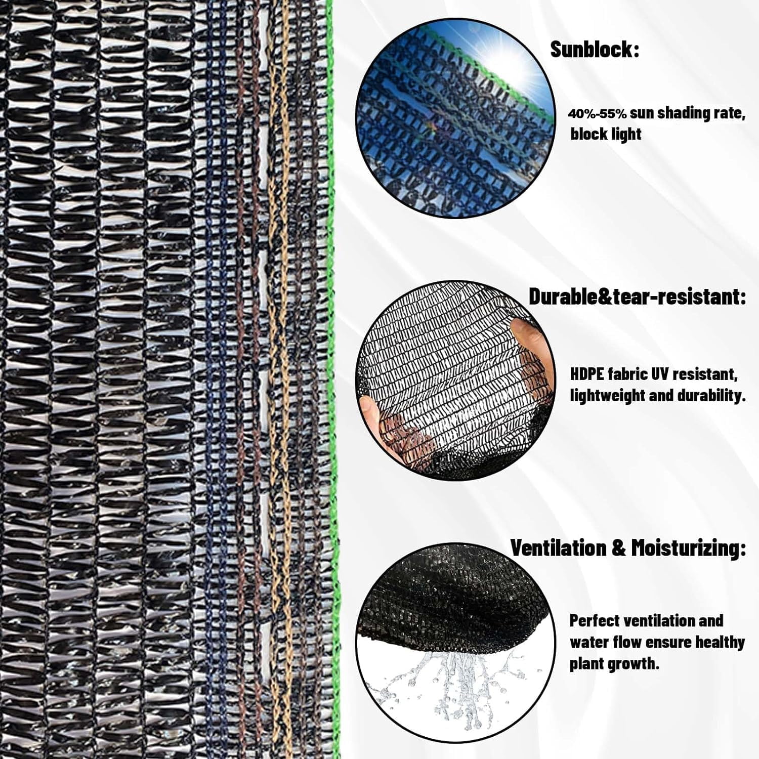 SUNNY GUARD 55% Sunblock Shade Cloth 6.5/8/10/16.5/12/20 FT Sun Cover Mesh UV Resistant Net for Plant Garden Greenhouse, 10'x20' Black