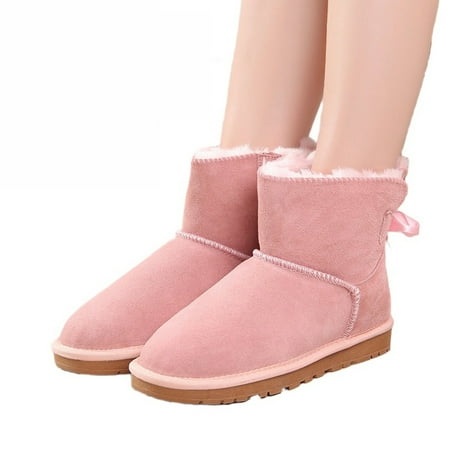 

Women s Anti-Slip Snow Boots with High Back Bow for Winter Walking - Comfortable PU Footwear Pink 8