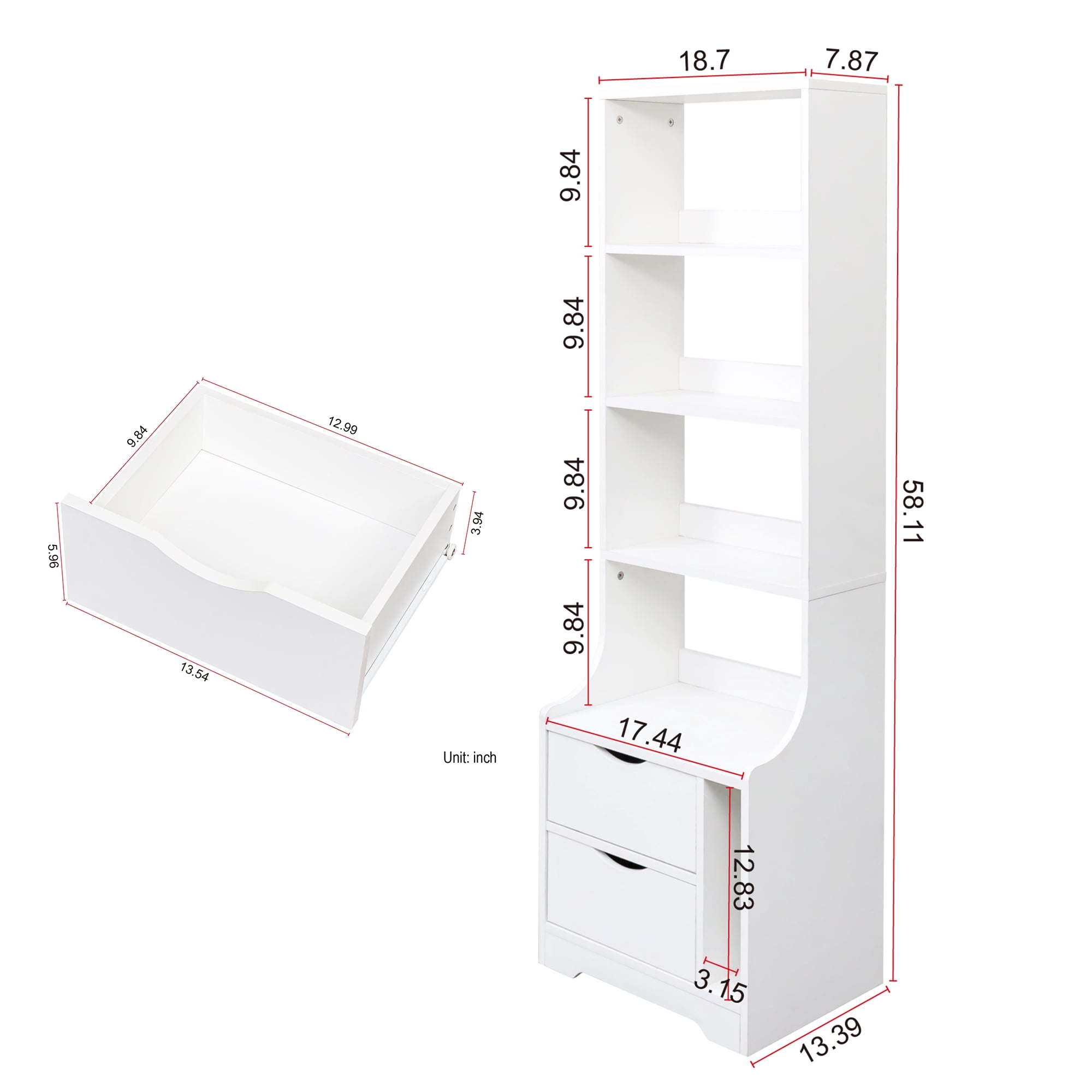 Aukfa Tall Nightstand with Bookshelf, Bed Side Tables, Bedside Table for Bedroom/Office,White