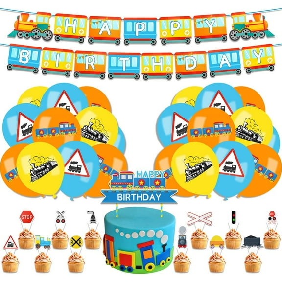Esaierr 31 PCS Birthday Party Decorations,Train Cake Decorations,Train Balloons Decorations Set