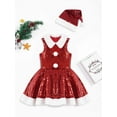 thumbnail image 4 of DPOIS Kids Girls Christmas Mrs Santa Sequined Dress Hat Set Red 6, 4 of 7