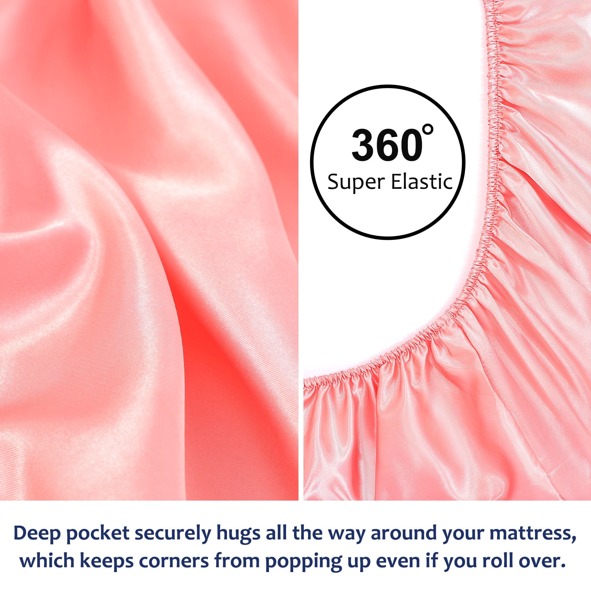 Unique Bargains 12" Large Pocket Satin Silk Fitted Sheet Twin Pink