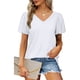 thumbnail image 2 of Camisetas con cuello en V Color puro Camisetas con mangas abullonadas suaves para la piel Camisetas de manga corta para ir de compras a diario Blanco XL, 2 of 5