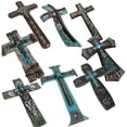 thumbnail image 7 of Urbalabs Western Tooled Heart Curved Rustic Prayer Home Religious Wall Decor 12" Christian Wall Cross Decor Marriage Gifts Wall Hanging Crosses Turquoise Gem Stone, 7 of 7