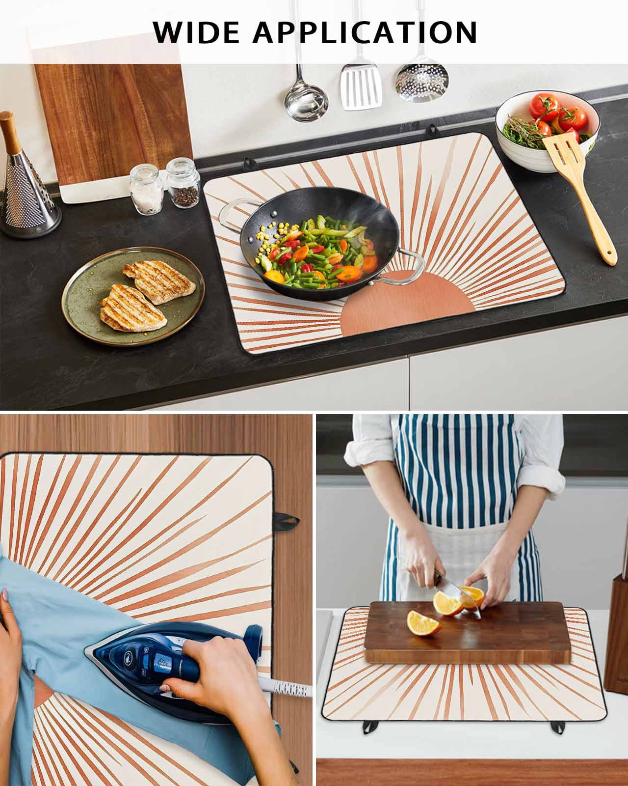 nqOlkjepod Large Induction Cooktop Protector Mat 24"x21", Abstract Art Stove Top Covers for Electric Stove, Orange Lines Simple Retro Middle Century Stove Burner Cover Mats, Glass Top Stove Cover