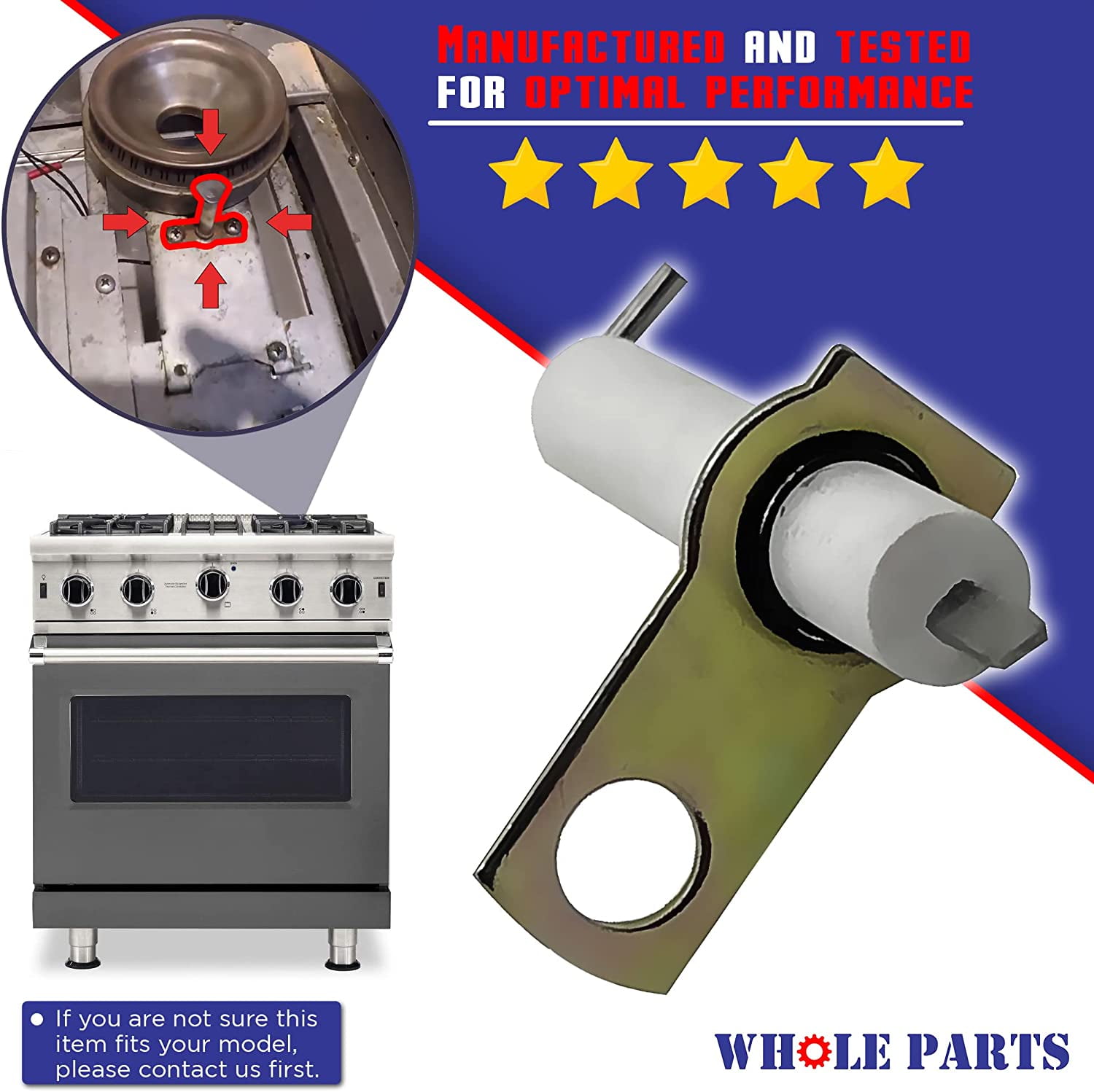 Whole Parts PB040122 IR Burner Ignitor - Replacement and Compatible with Some Viking Ranges